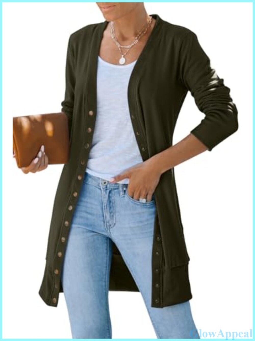 Lightweight Snap Button Long Cardigan Sweater